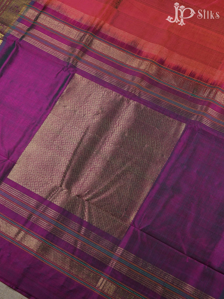 Reddish Pink with Purple Silk Cotton Saree - D211 - View 5