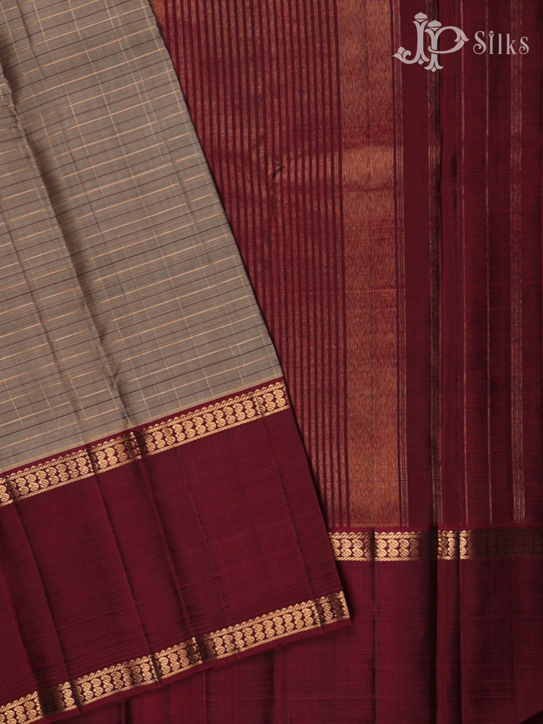 Grey with Maroon Kanchipuram Silk Saree - F2206 - View 2