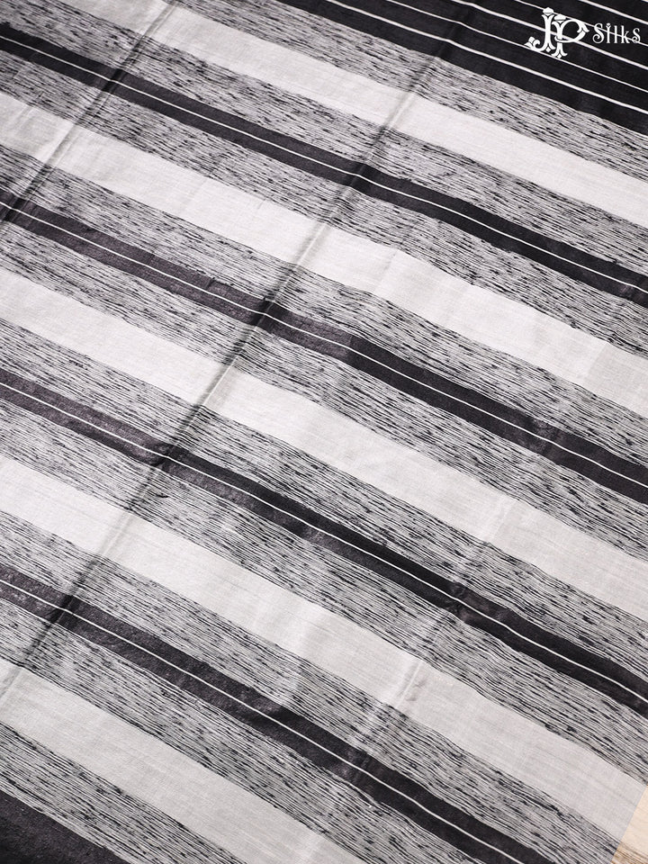 Black and White Tussar Silk Saree - E38 - View 5