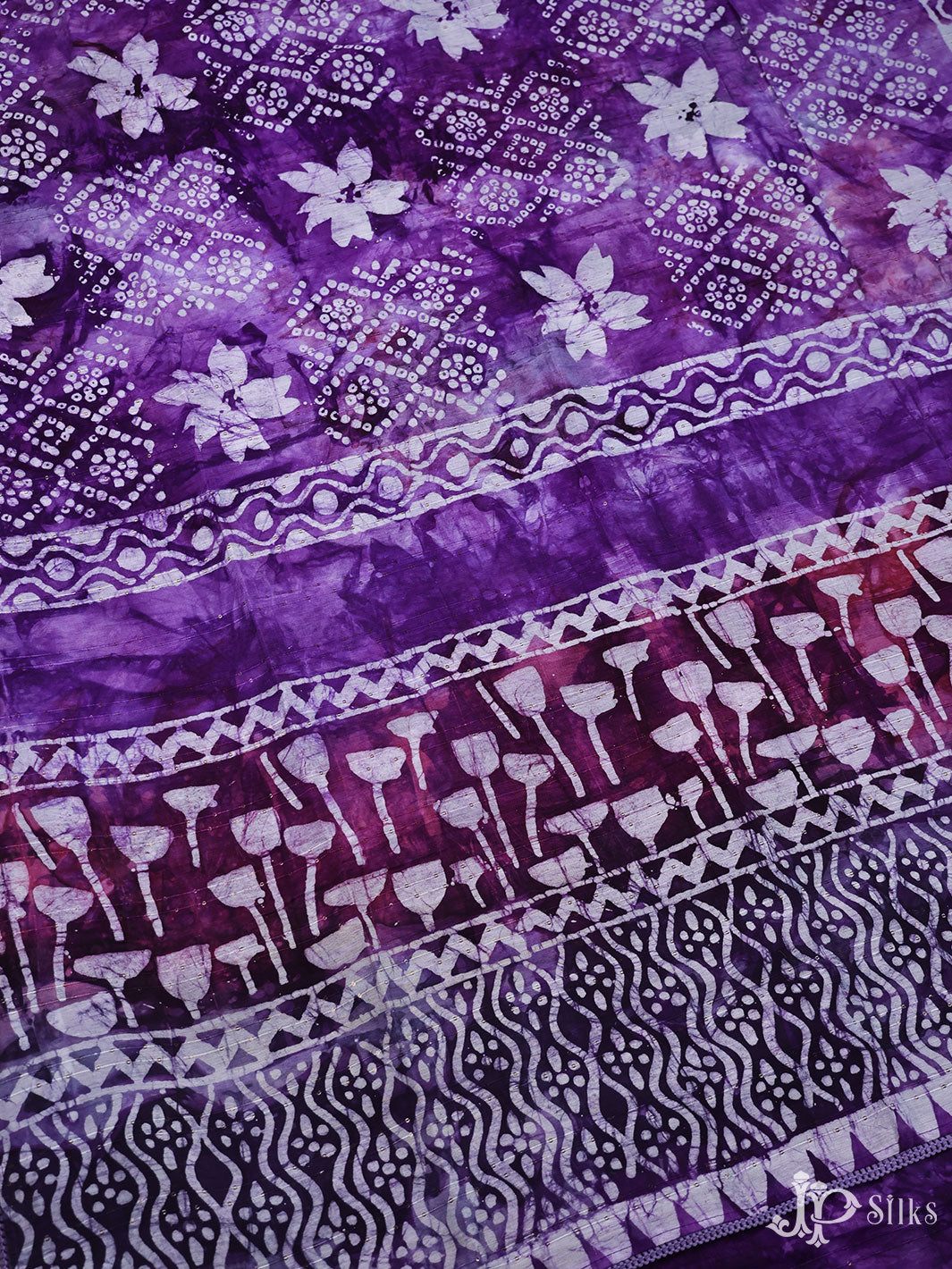 Purple Cotton Saree - E1362 - View 4