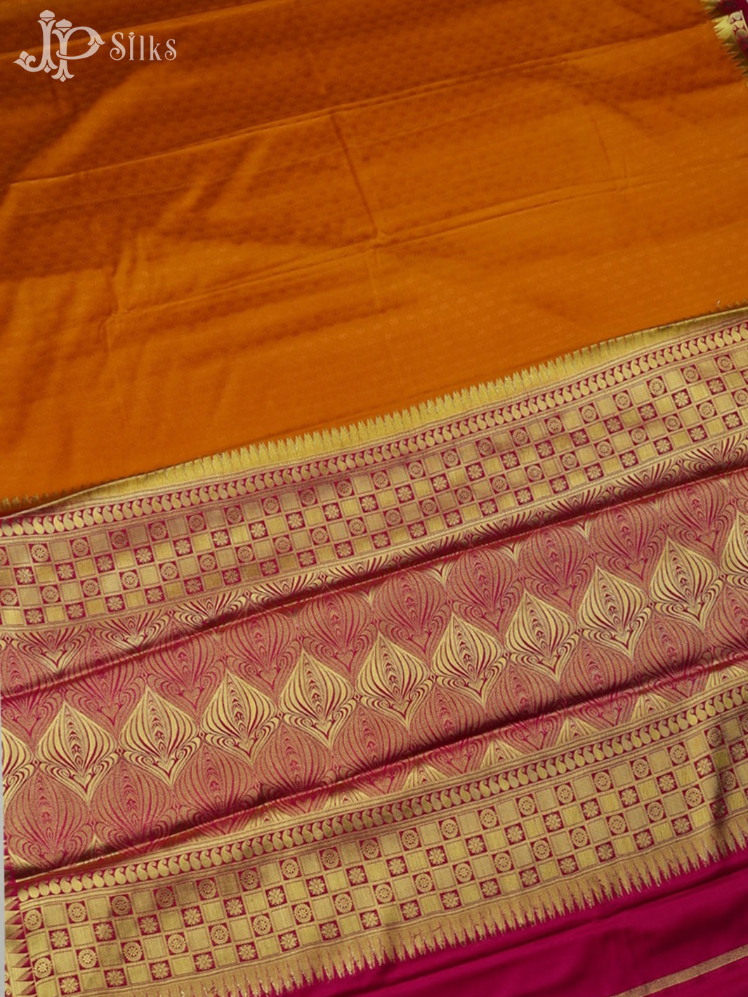 Mustard with Rani Pink Semi Mysore Silk Saree - F2421 - View 3