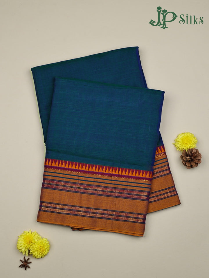 Dark Ramar Blue with Mustard Cotton Saree - F518 - View 1