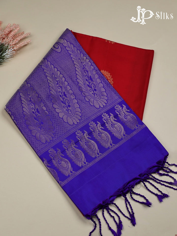 Red with Blue Soft Silk Saree - C1892 - View 1