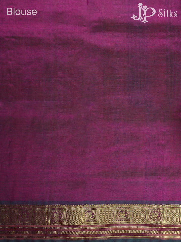 Reddish Pink with Purple Silk Cotton Saree - D211 - View 7