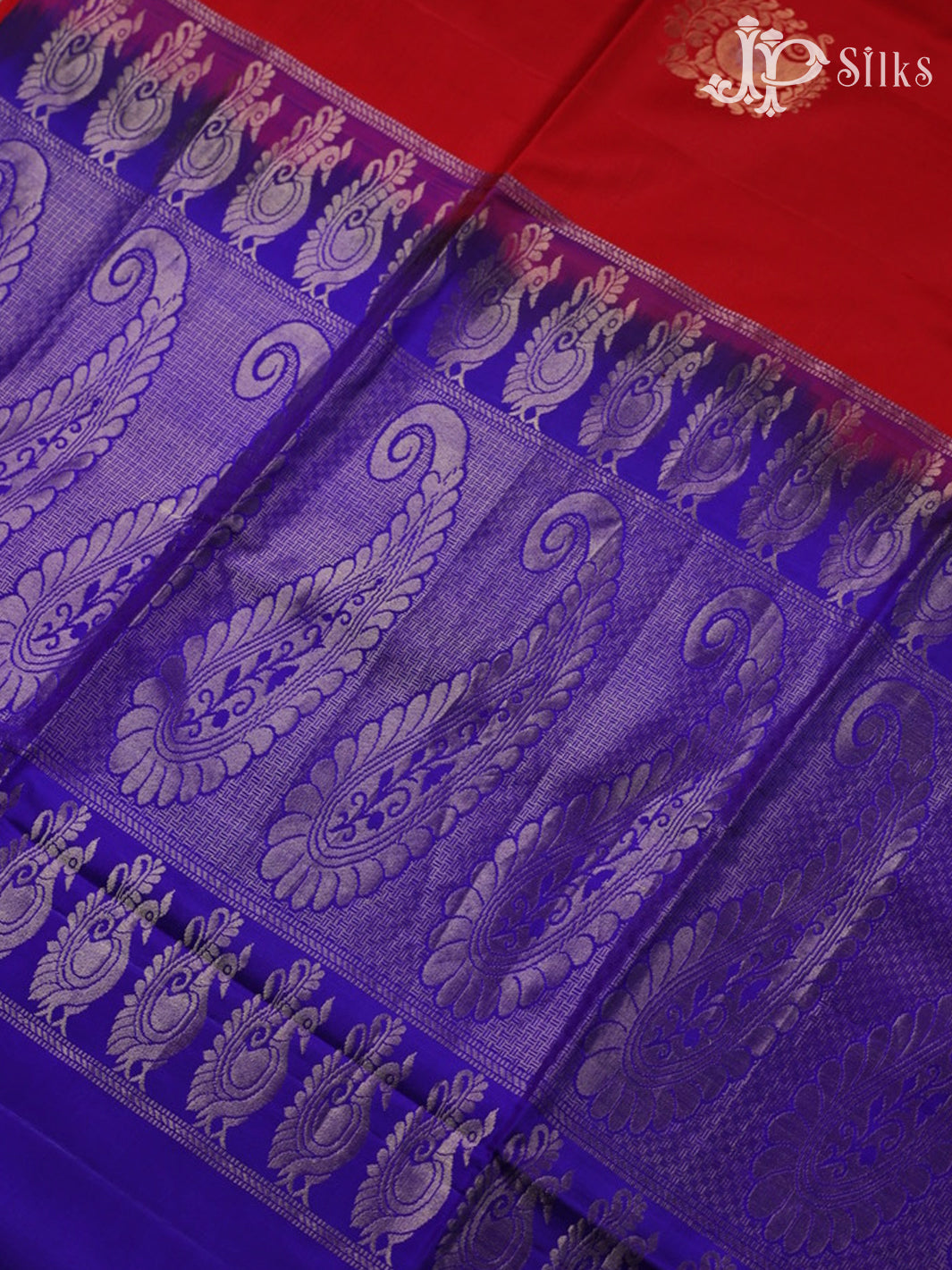 Red with Blue Soft Silk Saree - C1892 - View 3