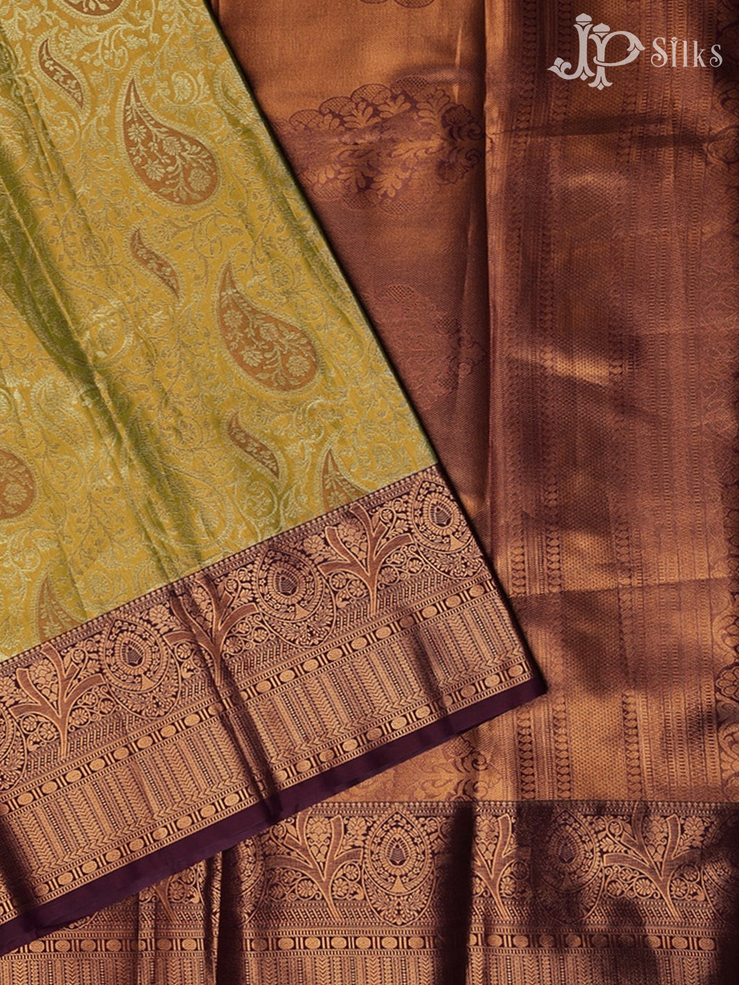 Light Green with Brown Art Silk Saree - F2416 - View 2