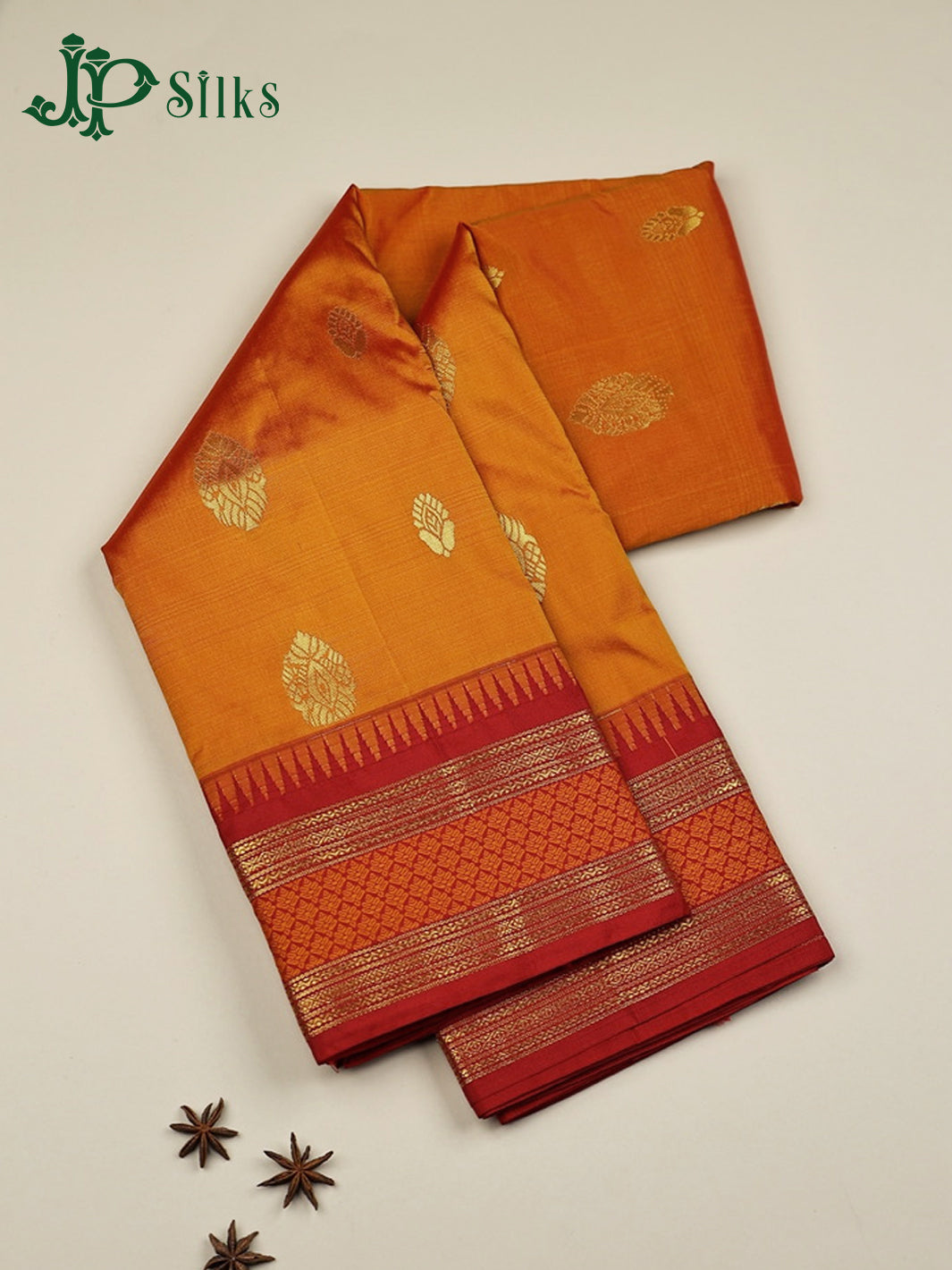 Mustard Orange with Maroon Pure Mixed Silk Saree - F2546 - View 1