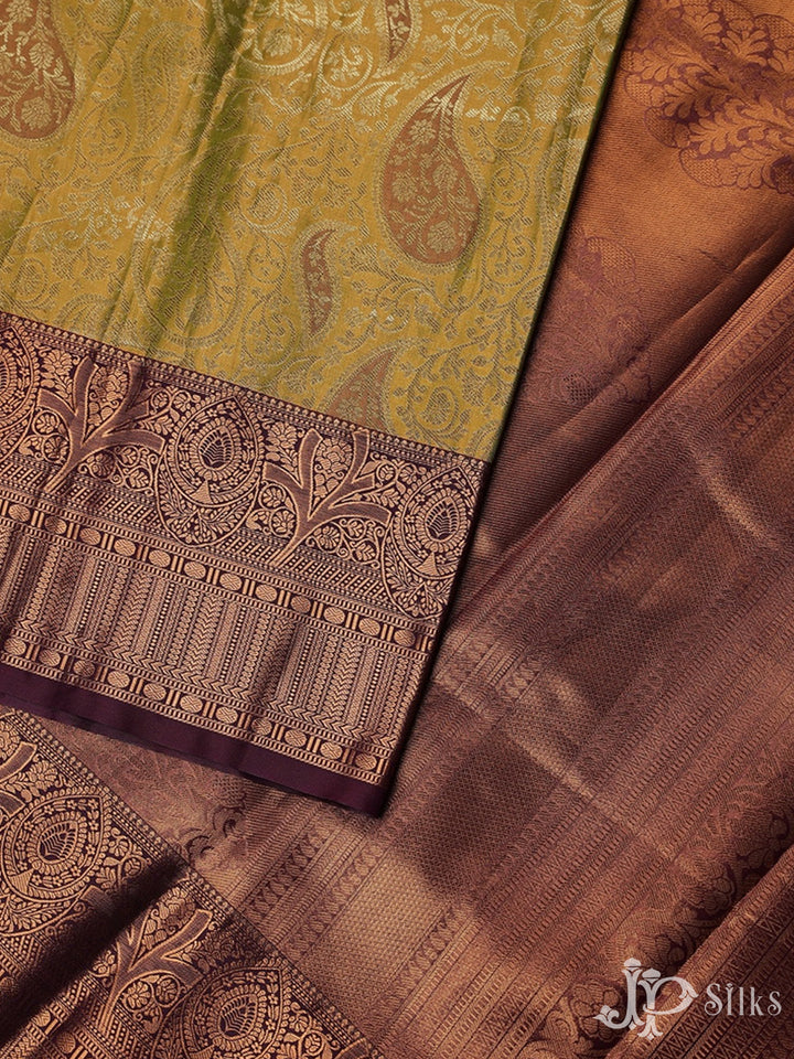 Light Green with Brown Art Silk Saree - F2416 - View 4