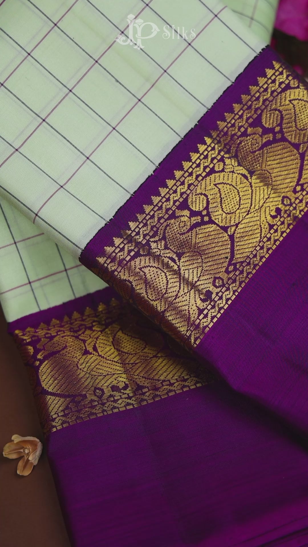 Light Pale Green And Purple Kanchipuram Pure Silk Saree - G46
