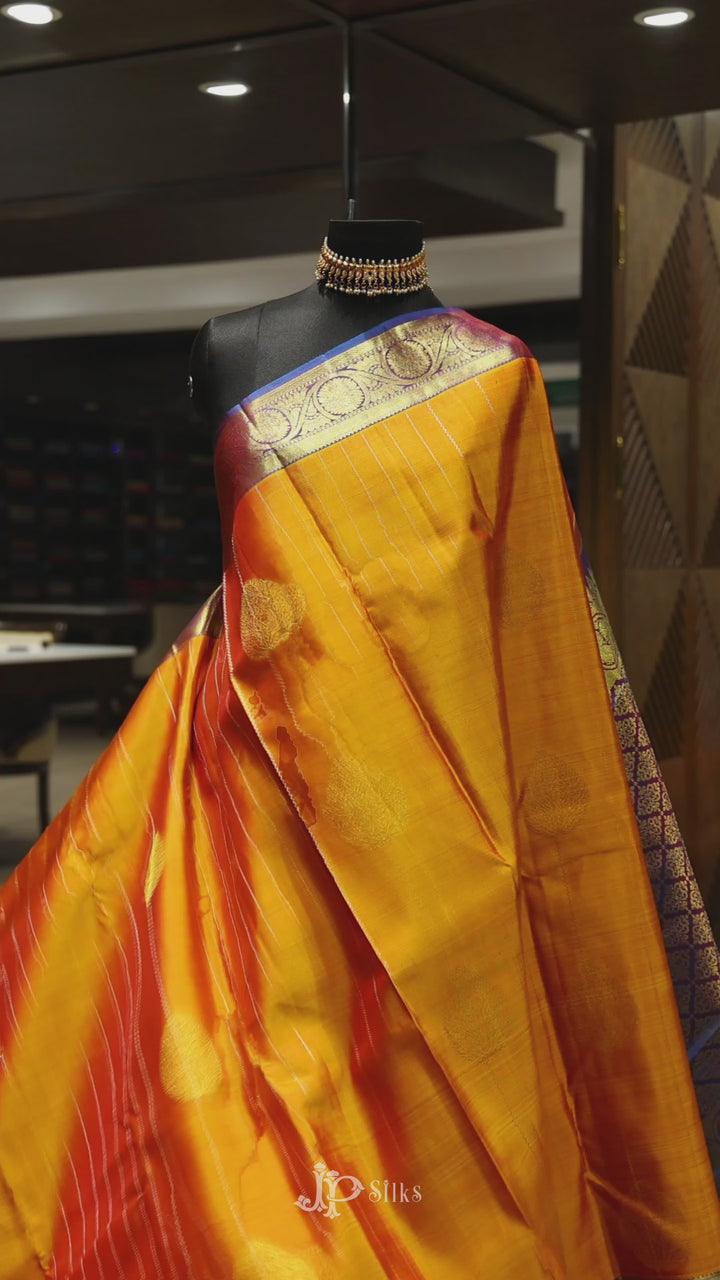 Mustard Yellow with Yale Blue Kanchipuram Silk Saree - F2333