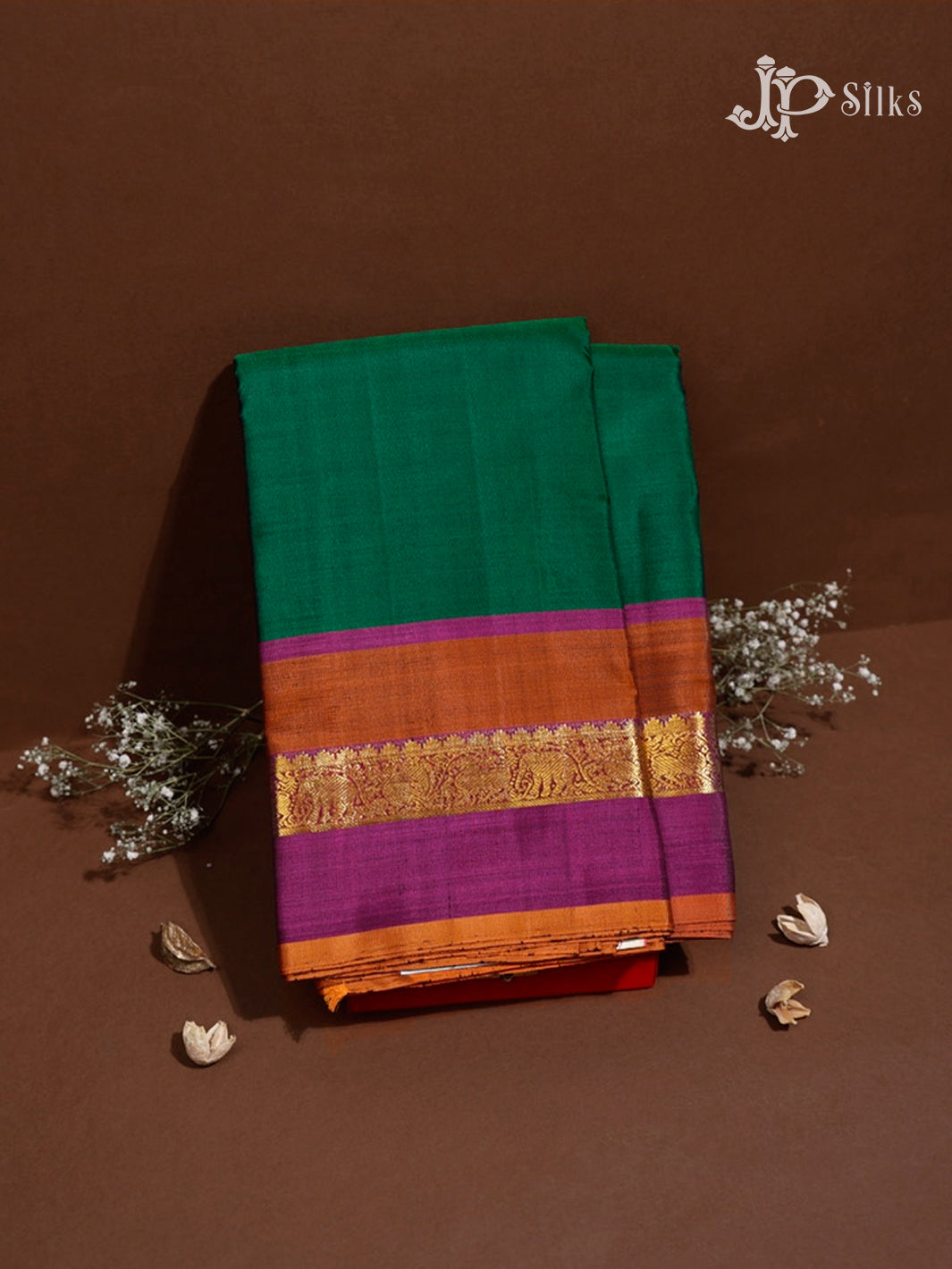 Bottle Green & Magenta Pink Kanchipuram Silk Saree - E5120-view1