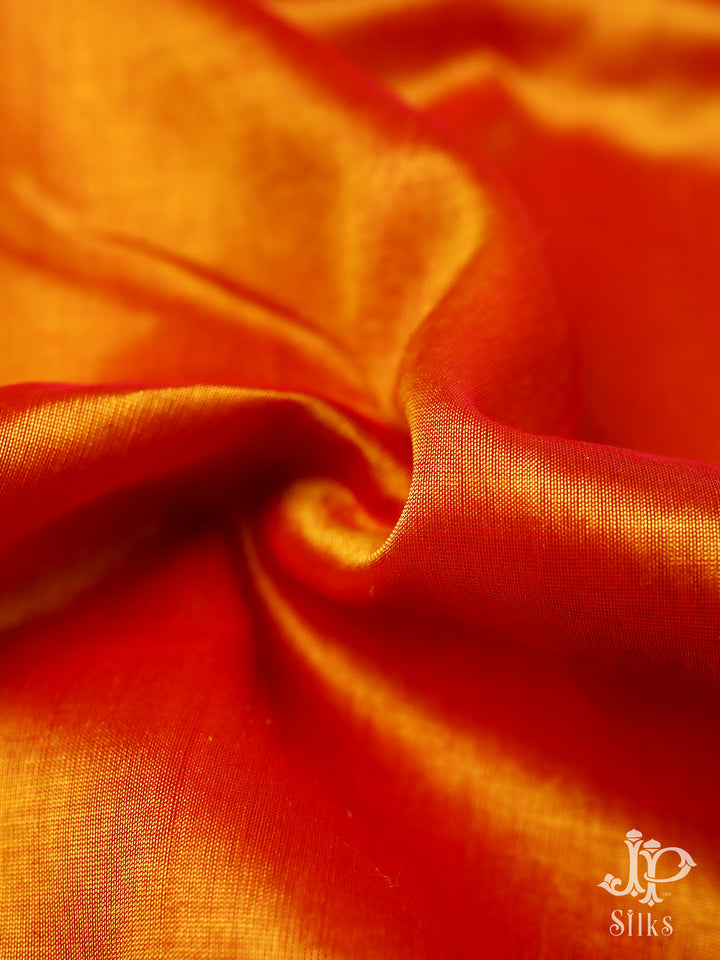 Sunset Orange and Maroon Silk Cotton Saree - D8237 - VIew 2
