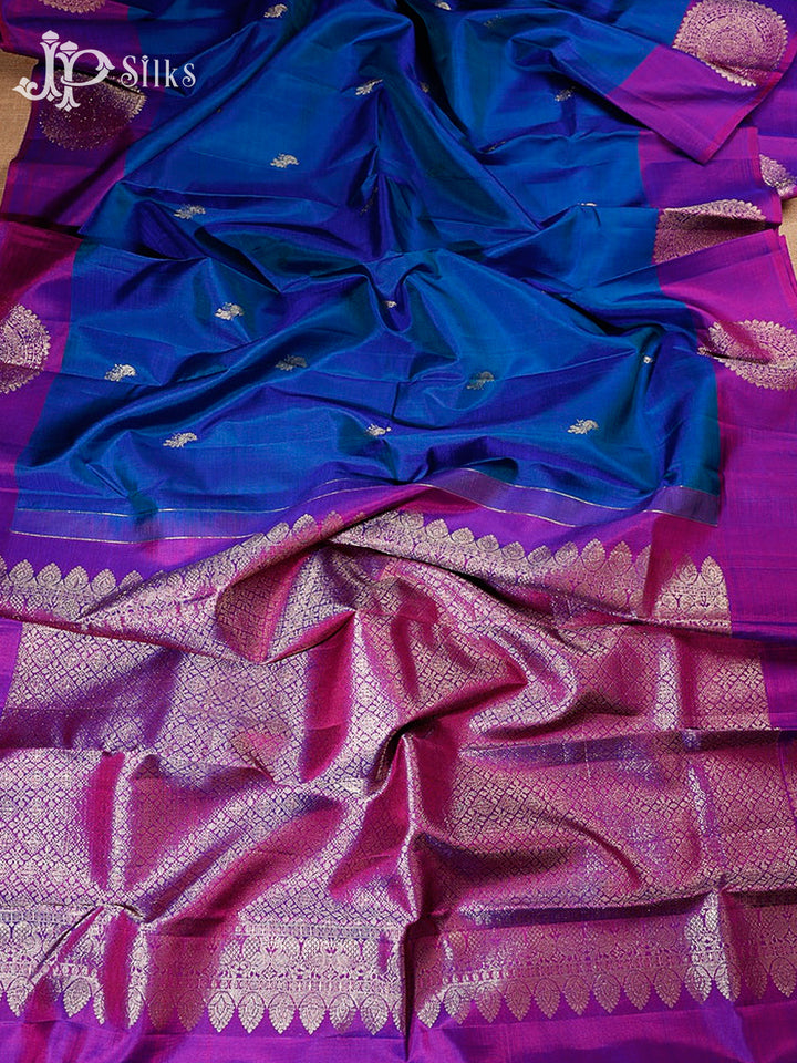 Peacock Blue & Purple Kanchipuram Pure Silk Saree - F7