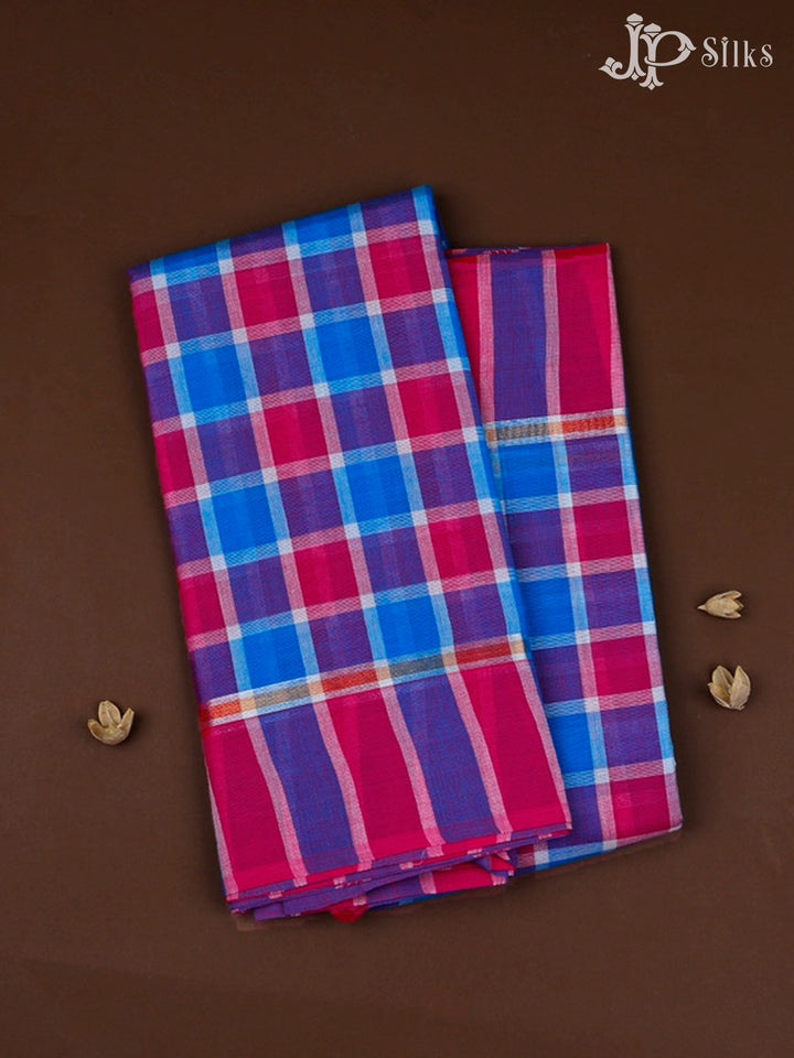 Pink, Blue And Purple Cotton Saree - D1101