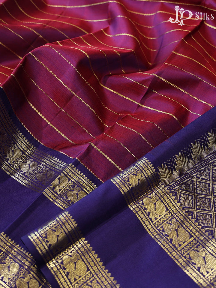 Red Purple & Deep Indigo Blue Kanchipuram Silk Saree - G855