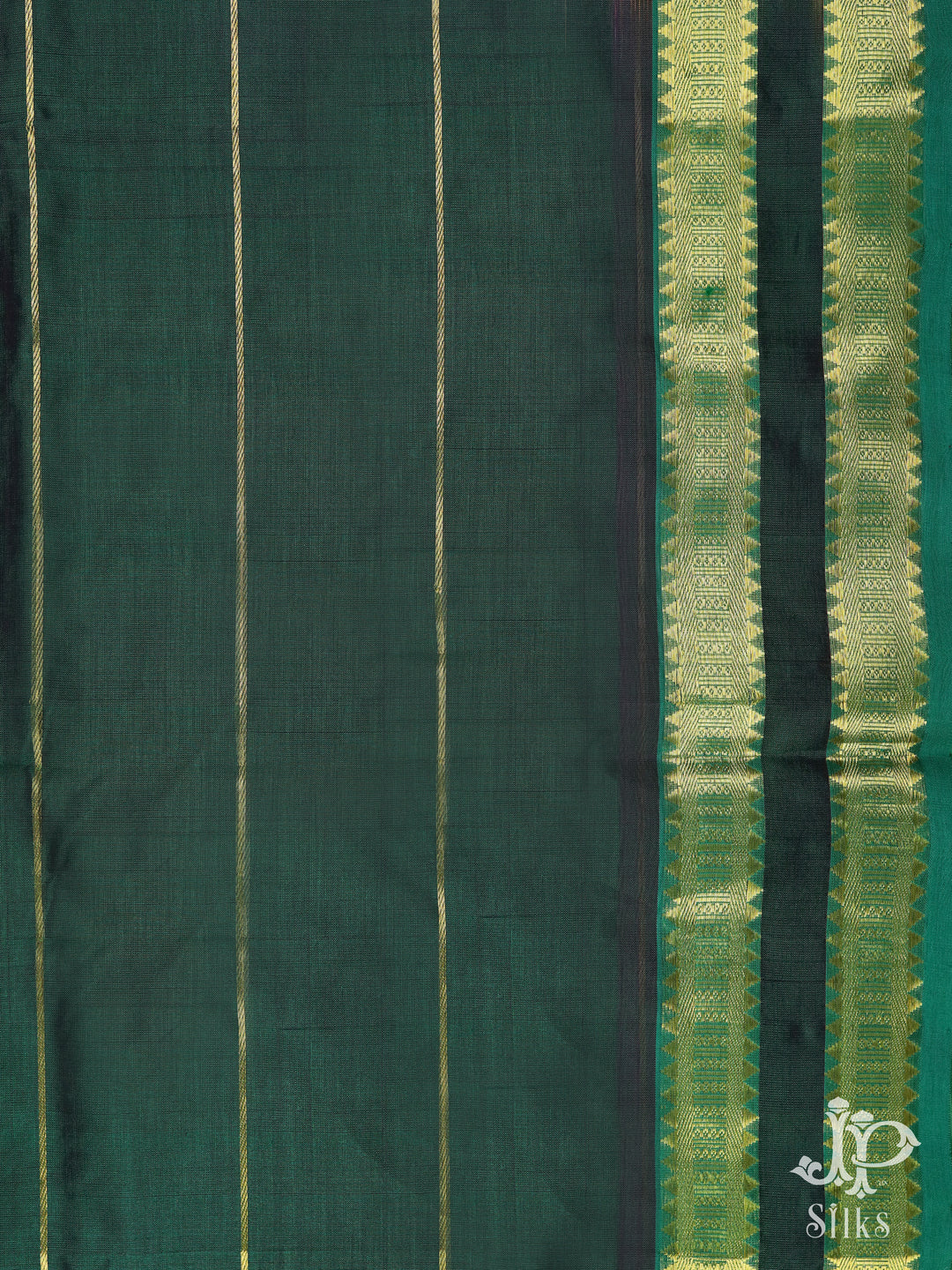 Lime Green and Bottle Green Silk Cotton Saree - E1604 - VIew 2
