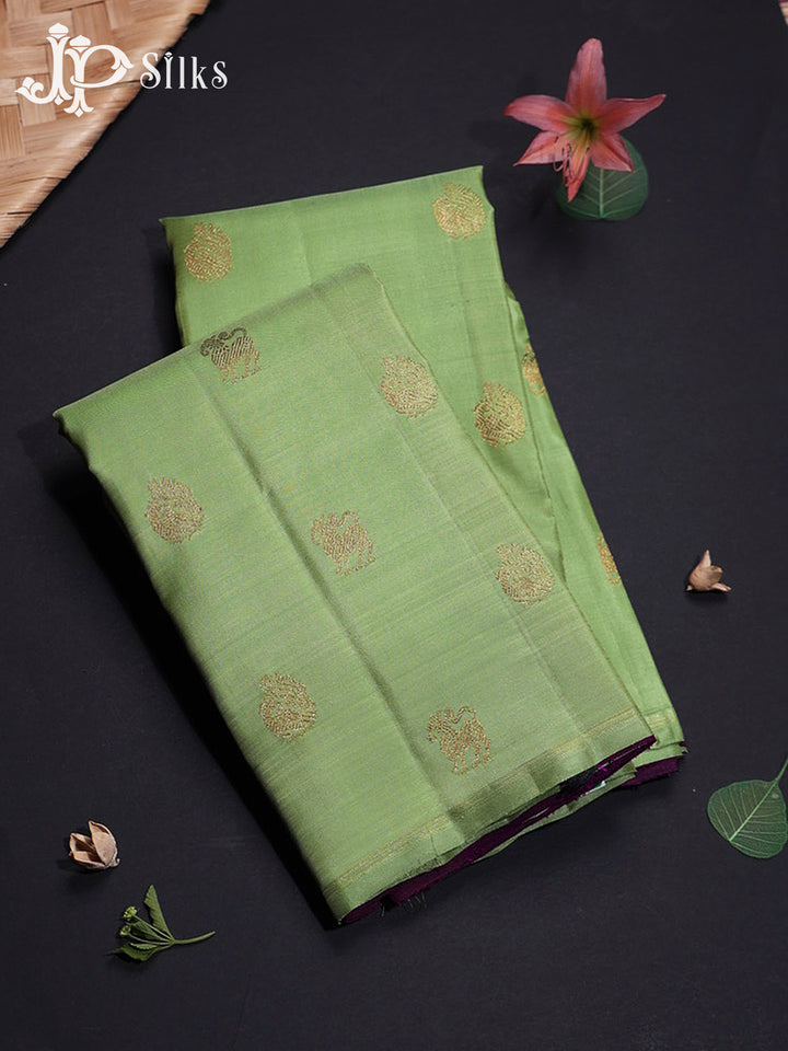 Pista Green & Deep Purple Kanchipuram 2G Zari Silk Saree - H11