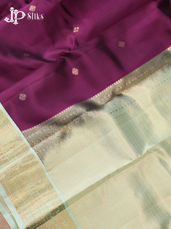 Deep Violet & Pastel Green Pure Silk Mix Saree - G946