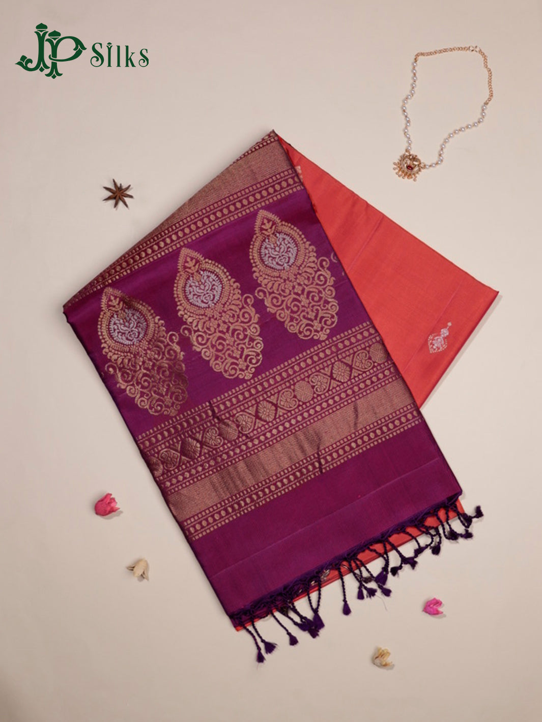 Rust Orange & Deep Purple Soft Silk Saree - G822-view1