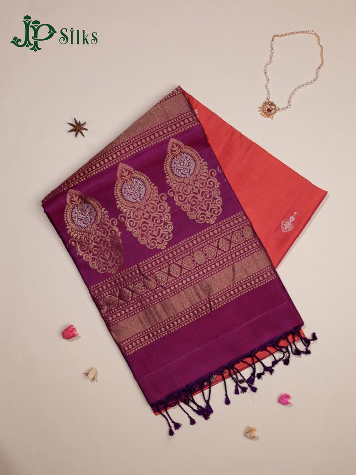 Rust Orange & Deep Purple Soft Silk Saree - G822-view1