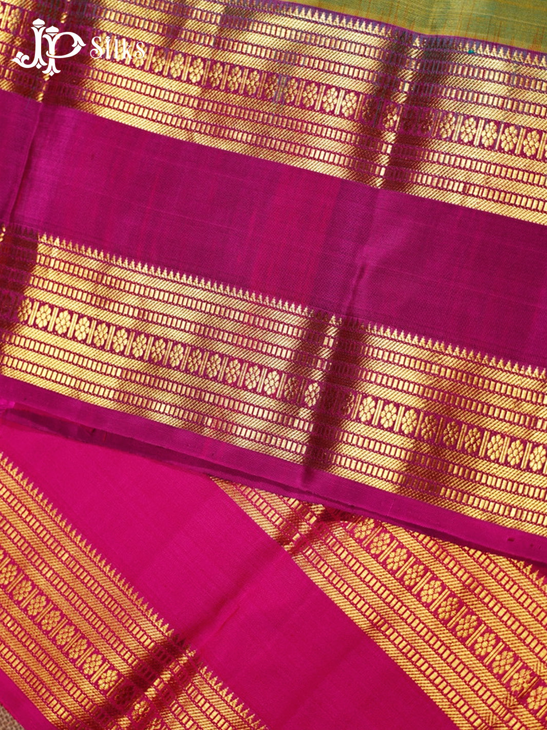 Dual Shade Green And Dark Pink Kanchipuram Silk Saree - F3374