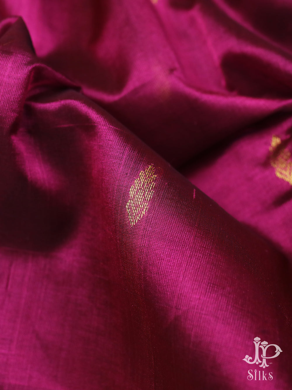 Magenta Purple and Sky Blue Silk Cotton Saree - D8222 - View 2